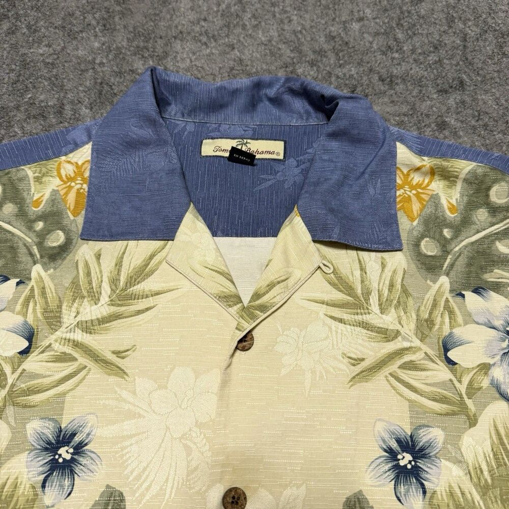 Vintage Y2K Tommy Bahama Shiirt Mens Large Silk Hawaiian Camp Panel Border 90s